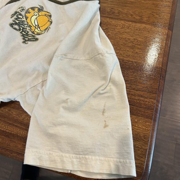 Vintage Garfield Shirt Large Beige Baseball Jersey Button Front Graphic 90s READ - Picture 8 of 16